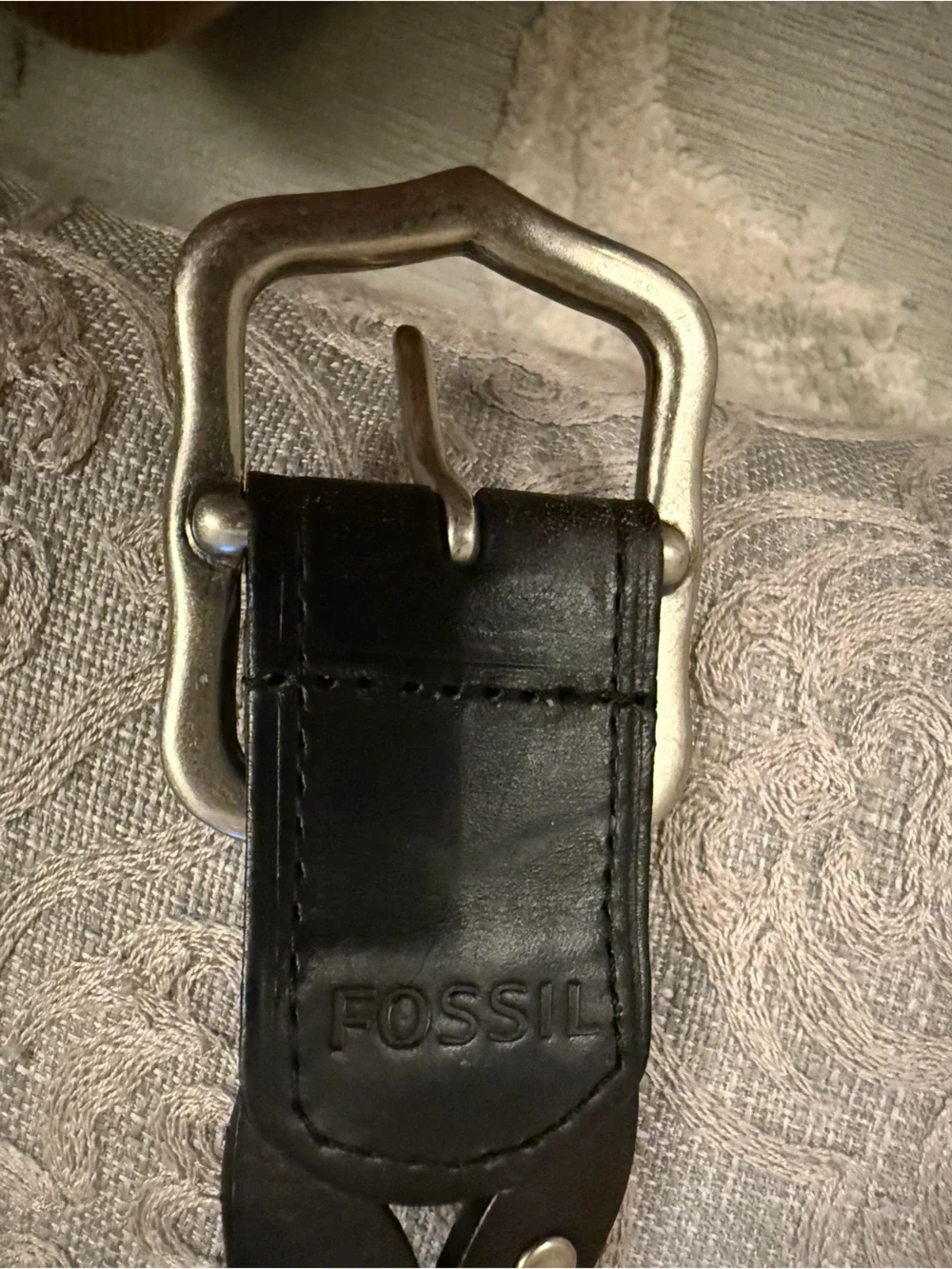 Fossil Black leather boho belt with silver buckle and studs. Medium